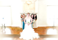 Bridesmaids playing hide n seek behind bride